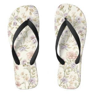 Vintage Watercolor Wildflower Seamless Pattern Flip Flops