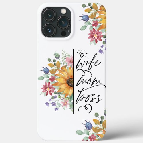 Vintage Watercolor Wildflowers Wife Mom Boss  iPhone 13 Pro Max Case