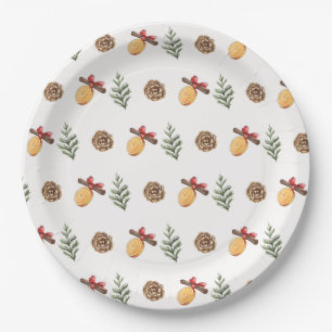 Vintage Watercolor Winter Christmas Pattern Paper Plates