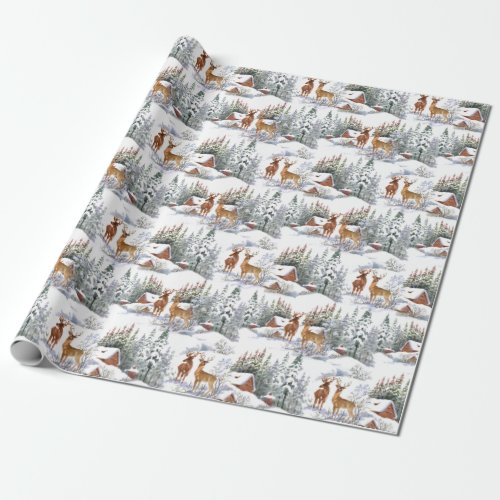 Vintage Watercolor Winter Country Deer Christmas Wrapping Paper