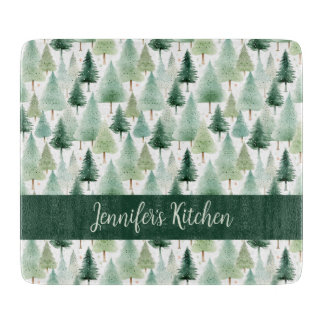 Vintage Watercolor Winter Forest Personalized Cutting Board