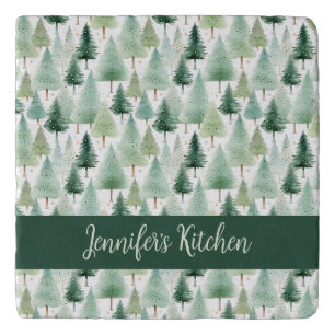 Vintage Watercolor Winter Forest Personalized Trivet