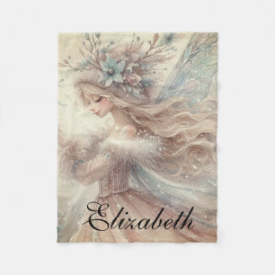 Vintage Watercolor Winter Snow Fairy Fantasy Art Fleece Blanket