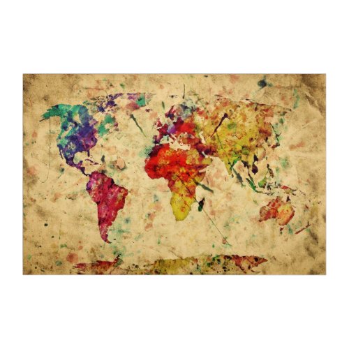 Vintage Watercolor World Map Acrylic Print