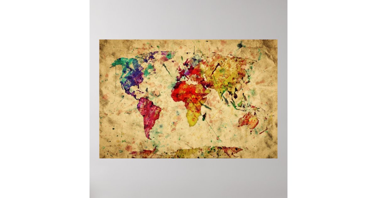 Vintage Watercolor World Map Poster | Zazzle