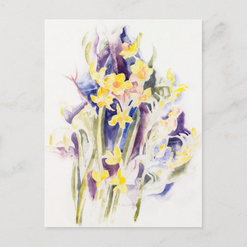 Vintage Watercolor Yellow Daffodils Spring Postcard