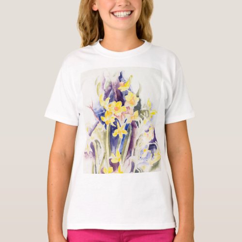 Vintage Watercolor Yellow Daffodils Spring T_Shirt