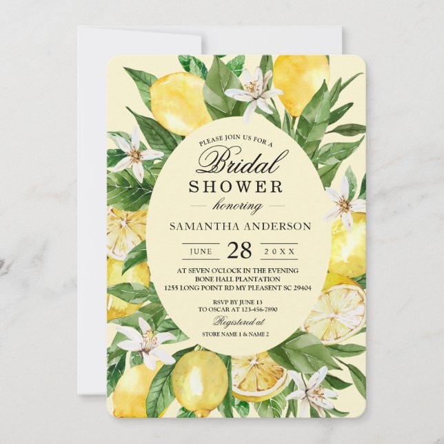 Vintage Watercolor Yellow Lemons Frame  Invitation (Front)