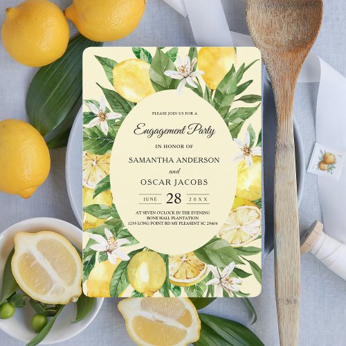 Vintage Watercolor Yellow Lemons Frame  Invitation