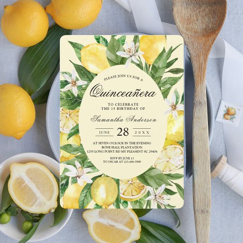 Vintage Watercolor Yellow Lemons Frame  Invitation