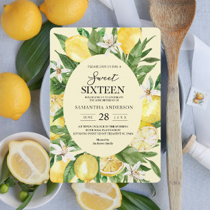 Vintage Watercolor Yellow Lemons Frame Invitation