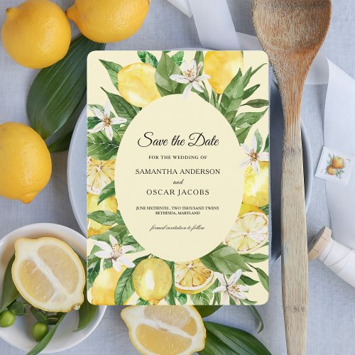 Vintage Watercolor Yellow Lemons Frame  Save The Date