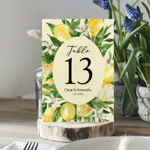 Vintage Watercolor Yellow Lemons Frame Table Number