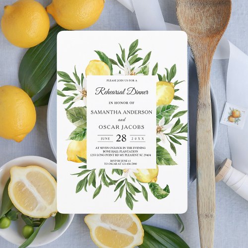 Vintage Watercolor Yellow Lemons  Leaf Frame Invitation