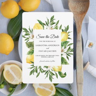 Vintage Watercolor Yellow Lemons & Leaf Frame Save The Date