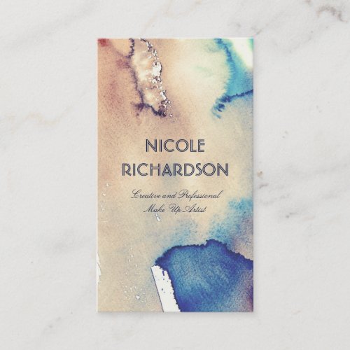Vintage Watercolors Navy Ivory and Teal Splashes Business Card - Vintage yet modern business cards with navy, teal and ivory watercolors