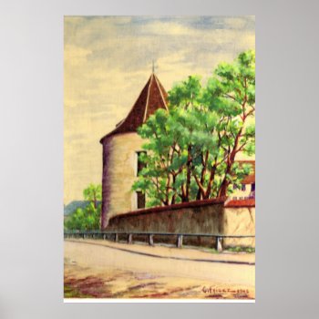 Vintage Watercolour  A Vineyard In France Poster by Franceimages at Zazzle