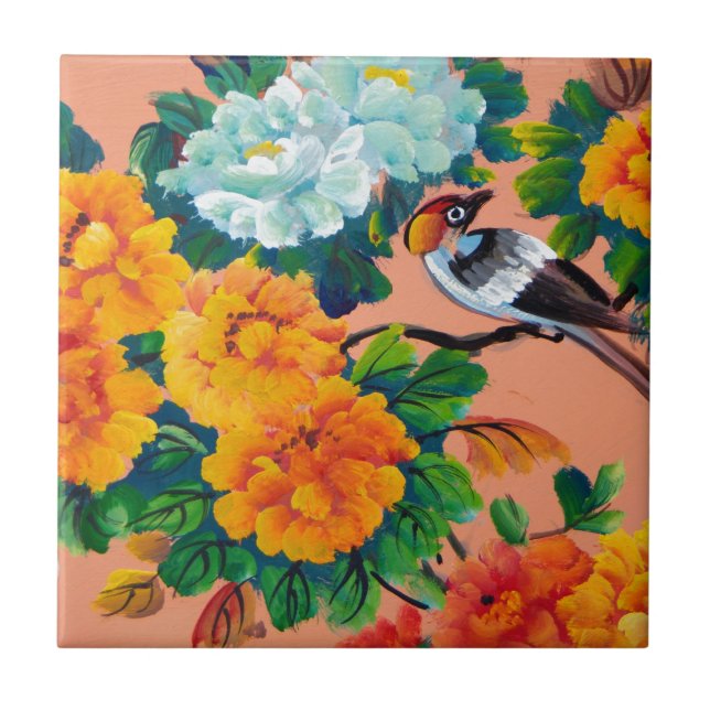 Vintage Watercolour Birds Tile (Front)