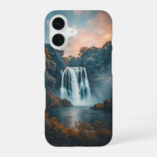 Vintage Waterfall in a Rocky Landscape iPhone 16 Case