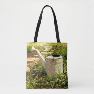 Watering Can Bags Zazzle Vintage Watering Can In A Patch Of Vinca Tote Bag