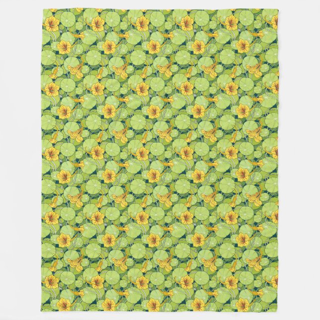 Vintage Waterlilies Fleece Blanket (Front)