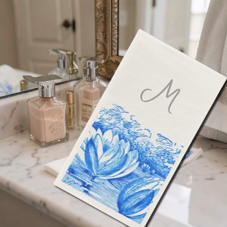 vintage waterlilies - monogrammed blue