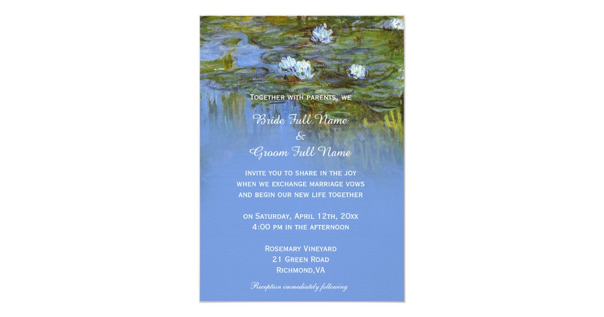Vintage Waterlily Oil Painting Wedding Invitation Zazzle Com