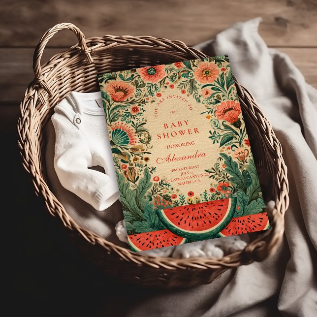 Vintage Watermelon Garden Botanical Baby Shower Invitation (Creator Uploaded)