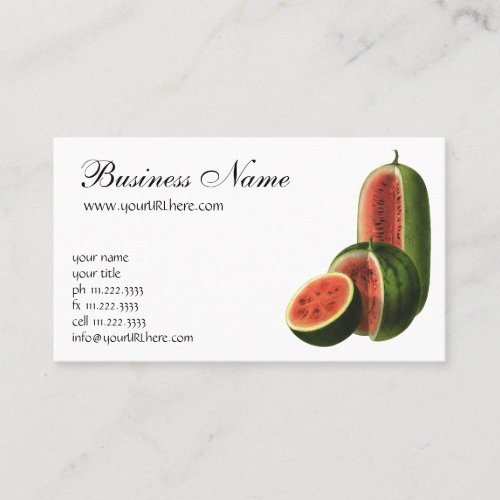 Vintage Food Fruit Organic Watermelons, Tall Round Business Card Template