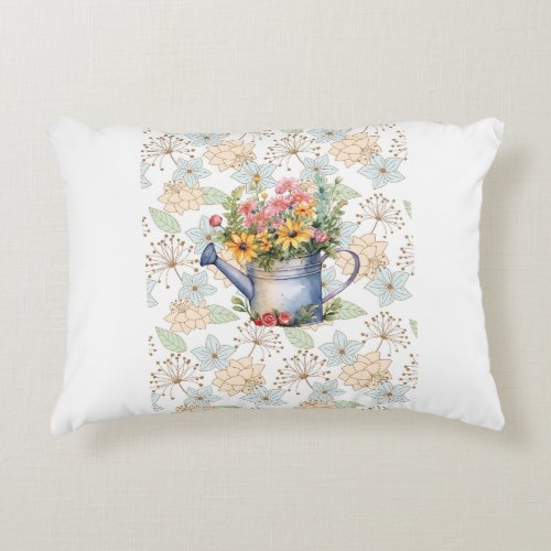 Vintage watery pot with flowers accent pillow