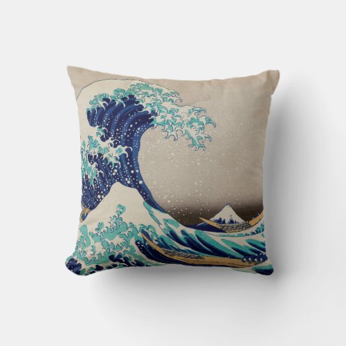 Vintage wave Japanese art Kanazawa Oki Nami Throw Pillow