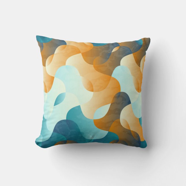 Vintage wave pattern, blue and brown. throw pillow (Front)