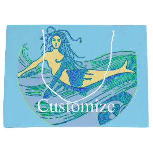 Vintage Waveriding Mermaid Thunder_Cove Large Gift Bag