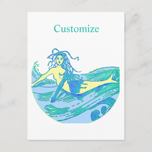 Vintage Waveriding Mermaid Thunder_Cove Postcard (Front)