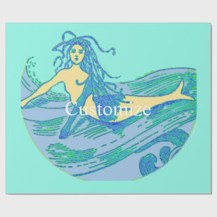 Vintage Waveriding Mermaid Thunder_Cove Wrapping Paper