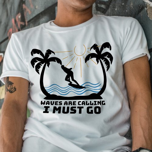Vintage Waves are calling i must go Surf palm tree T_Shirt