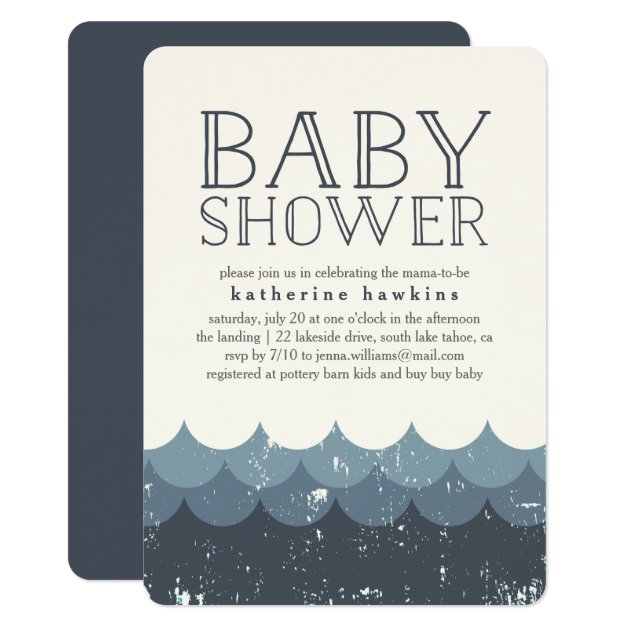 Vintage Waves Navy Baby Shower Invitation