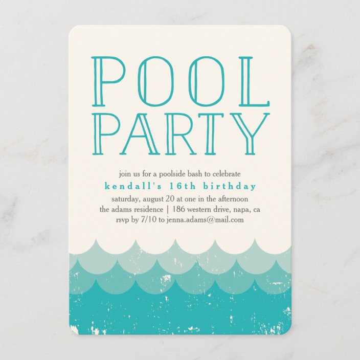 Vintage Waves Pool Party Invitation 