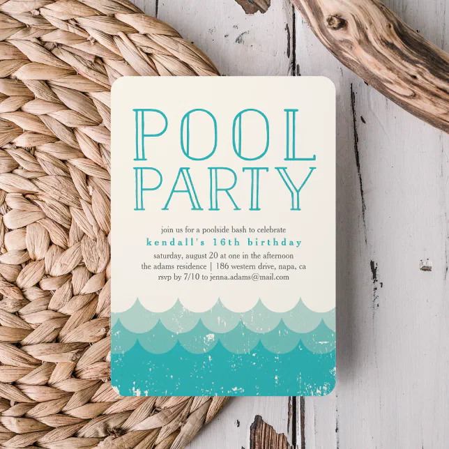 Vintage Waves Pool Party Invitation | Zazzle