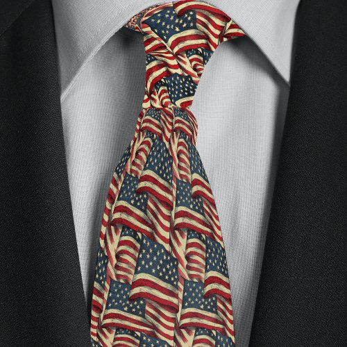 Vintage Waving American Flag Neck Tie