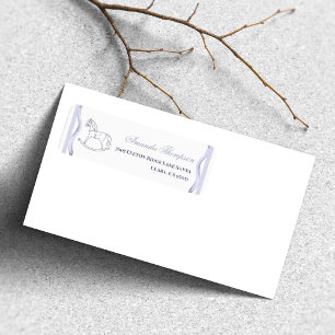 Vintage Wavy Border Blue Rocking Horse Baby Shower Label