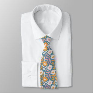 Vintage Wavy Retro Groovy Pastel Floral Pattern Neck Tie