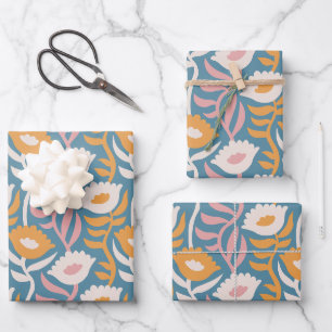 Vintage Wavy Retro Groovy Pastel Floral Pattern Wrapping Paper Sheets