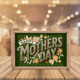 Vintage Wavy Typography Mother&#39;s Day Gift Green Serving Tray