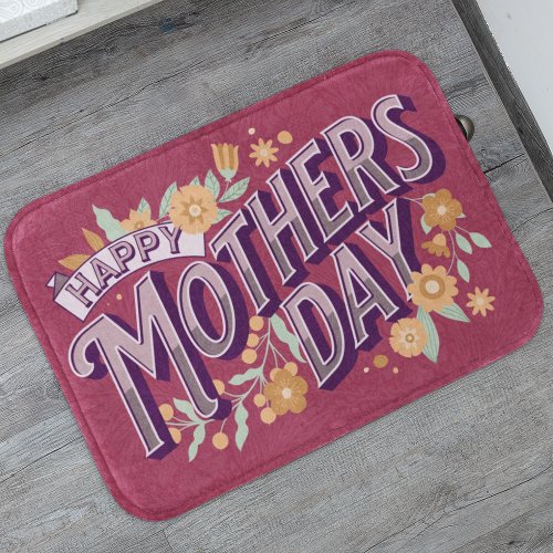 Vintage Wavy Typography Mothers Day Gift Red Bath Mat