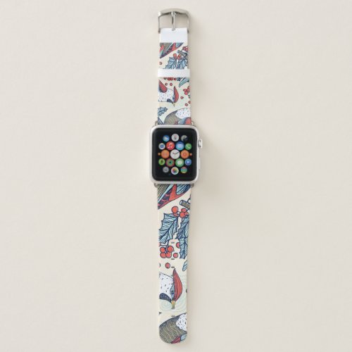 Vintage Waxwings Holly Christmas Pattern Apple Watch Band
