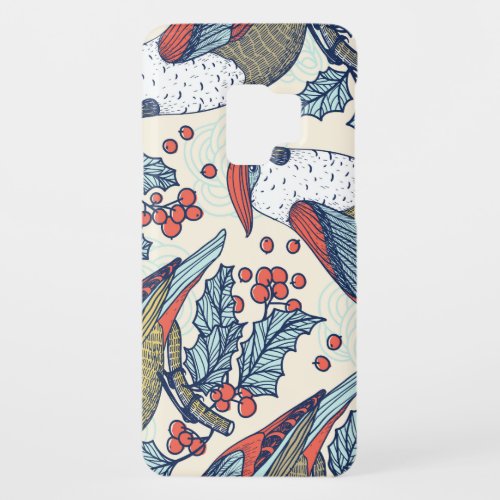 Vintage Waxwings Holly Christmas Pattern Case_Mate Samsung Galaxy S9 Case