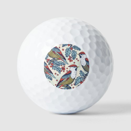 Vintage Waxwings Holly Christmas Pattern Golf Balls