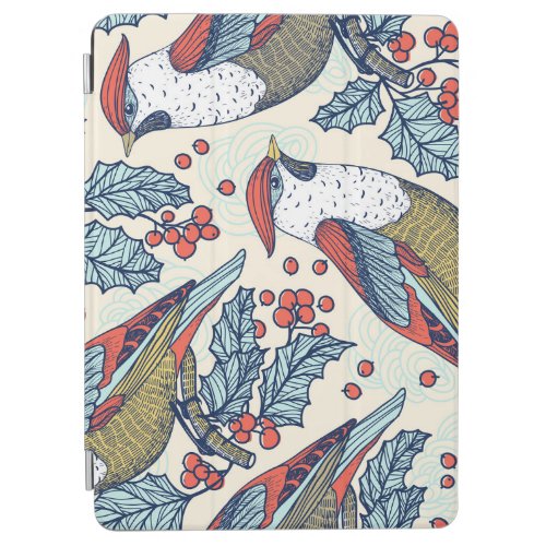 Vintage Waxwings Holly Christmas Pattern iPad Air Cover