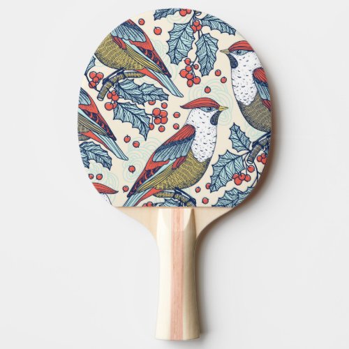 Vintage Waxwings Holly Christmas Pattern Ping Pong Paddle